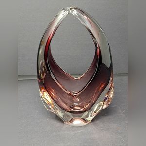 Amythist And Clear Art Glass Basket/Dish